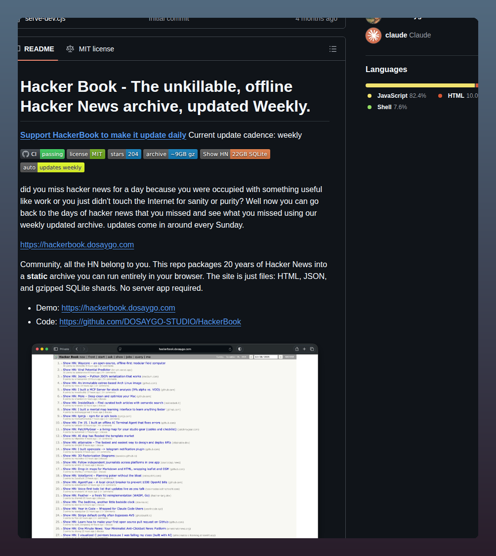 Çevrimdışı Hacker News Arşivi ekran görüntüsü